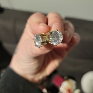 Classic Round Cubic Zirconia Gold Stud Earrings - Clear